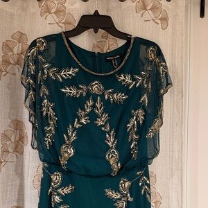 Papell Studio Elegant Green and Gold Embroidered Dress